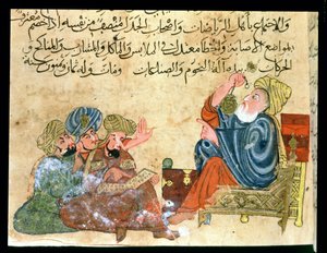 MS Ahmed III 3206 Aristoteles undervisning, illustration fra 